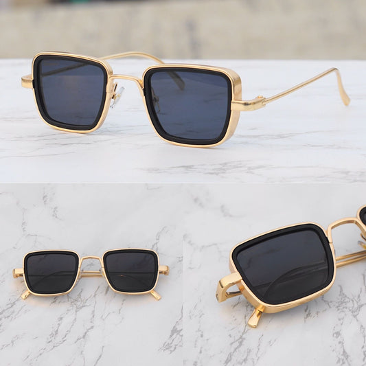 KABIR SINGH GOLD AND BLACK RETRO SQUARE SUNGLASSES